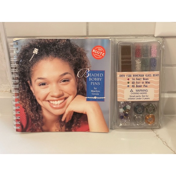 Vintage Klutz Beaded Bobby Pins Book Kit Glass Beads Craft Manual Hair DIY New - Picture 1 of 7